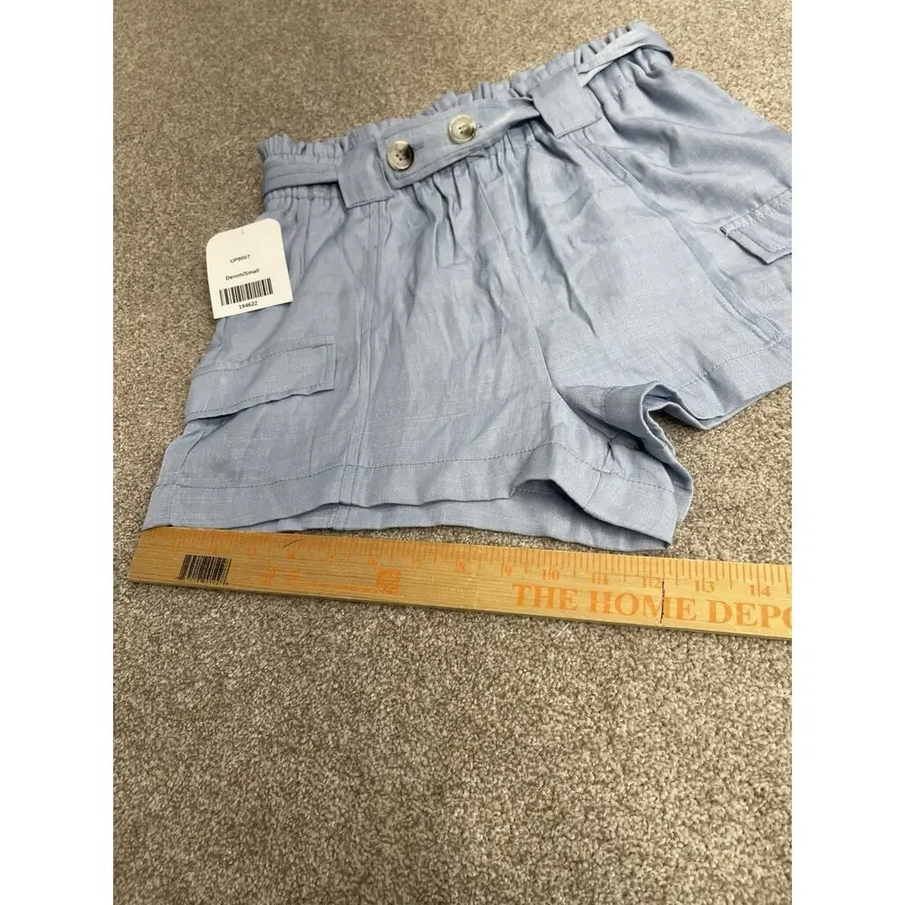 Hudson Gray Paperbag Waist Cargo Shorts Women’s Small Light Blue Chambray NWT - Picture 13 of 13